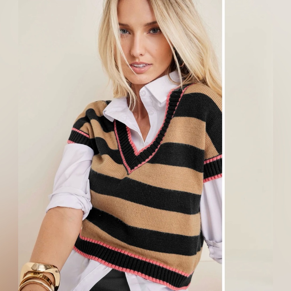 New Black and Khaki Stripe Sweater Vest